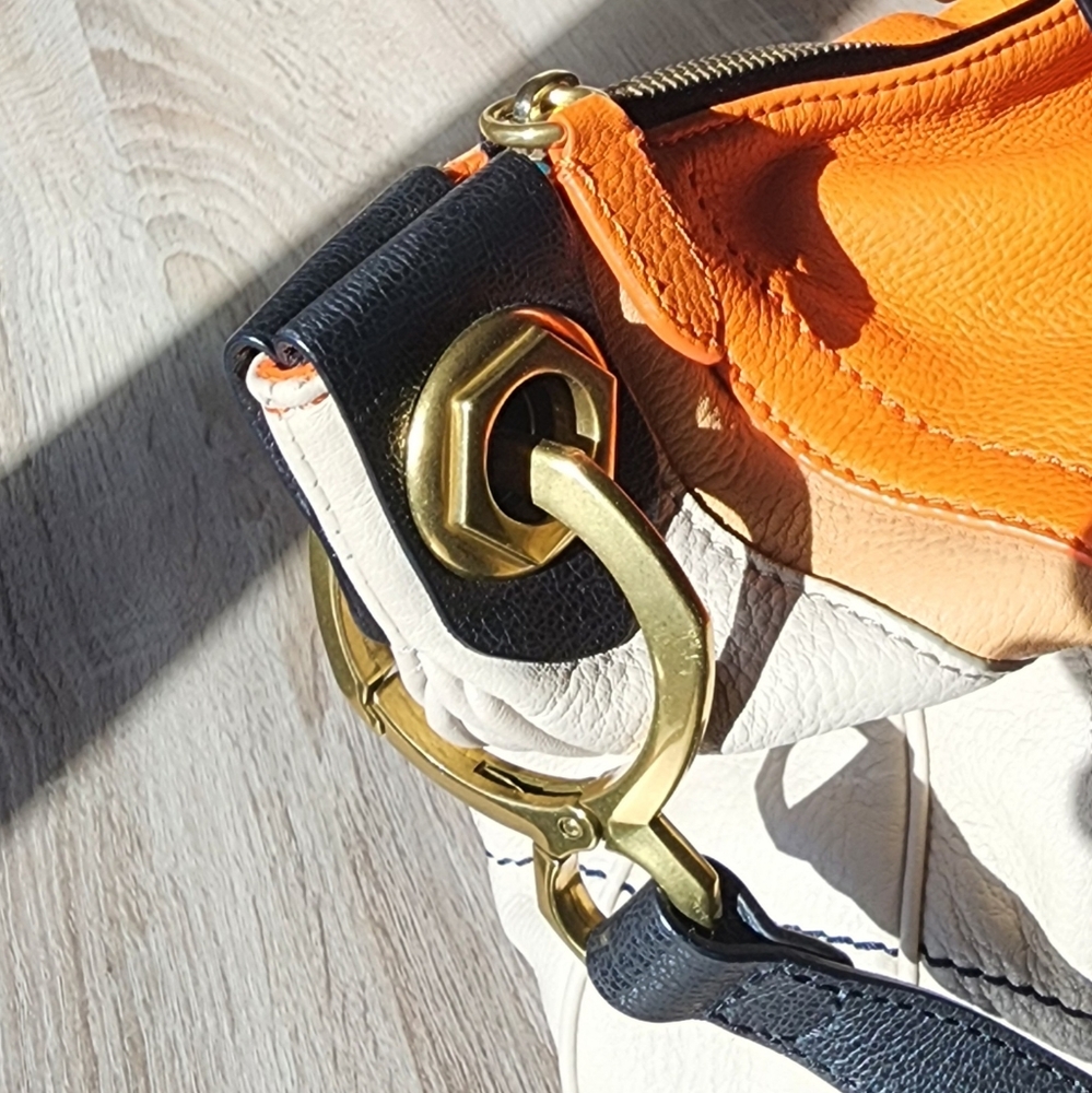 Orange and Cream orYANY Leather Shoulder Hobo Bag - Picture 5 of 9